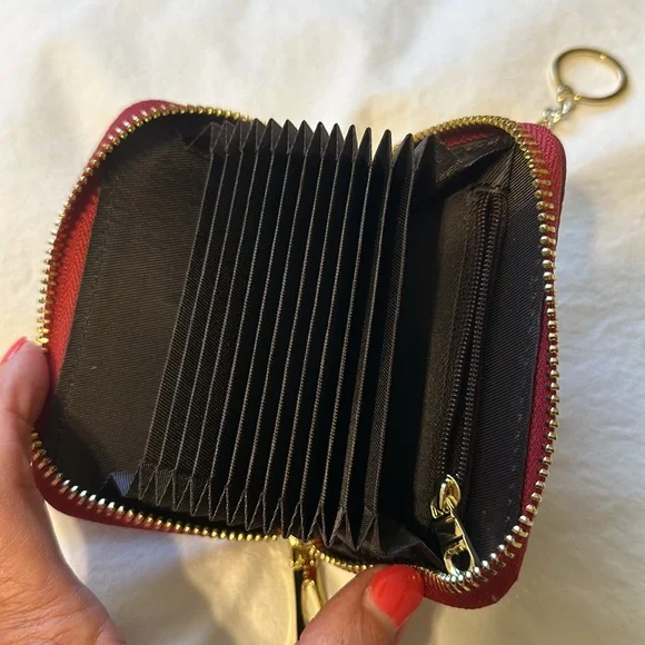 💖New List Imeetu burgundy wallet, card & coin holder, butterfly monogram &chain - Picture 3 of 8